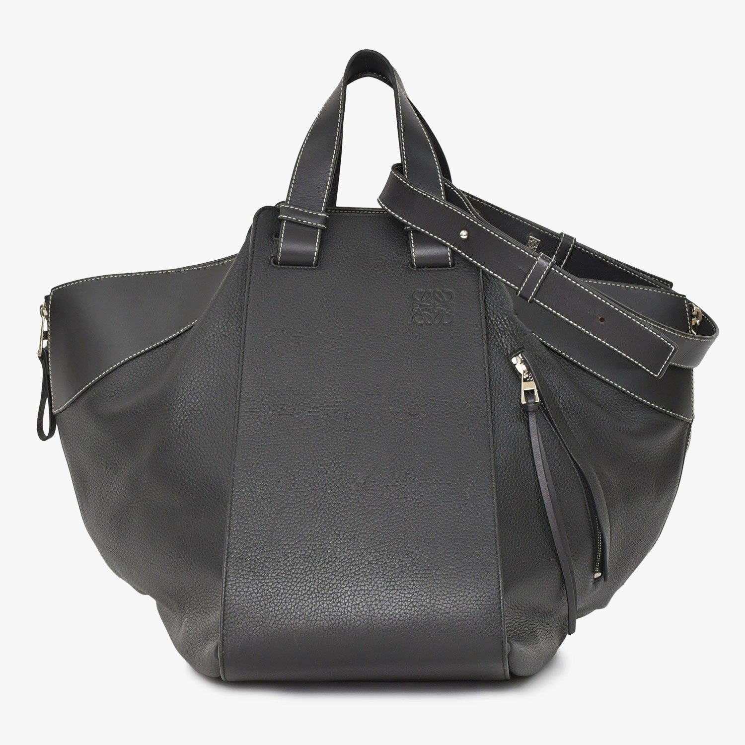 極美品 LOEWE ロエベ ハンモックバッグ ラージ ハンドバッグ ショルダーバッグ レザー ブラック シルバー金具 261705 中古 4a003694｜Warashibe_Casanova