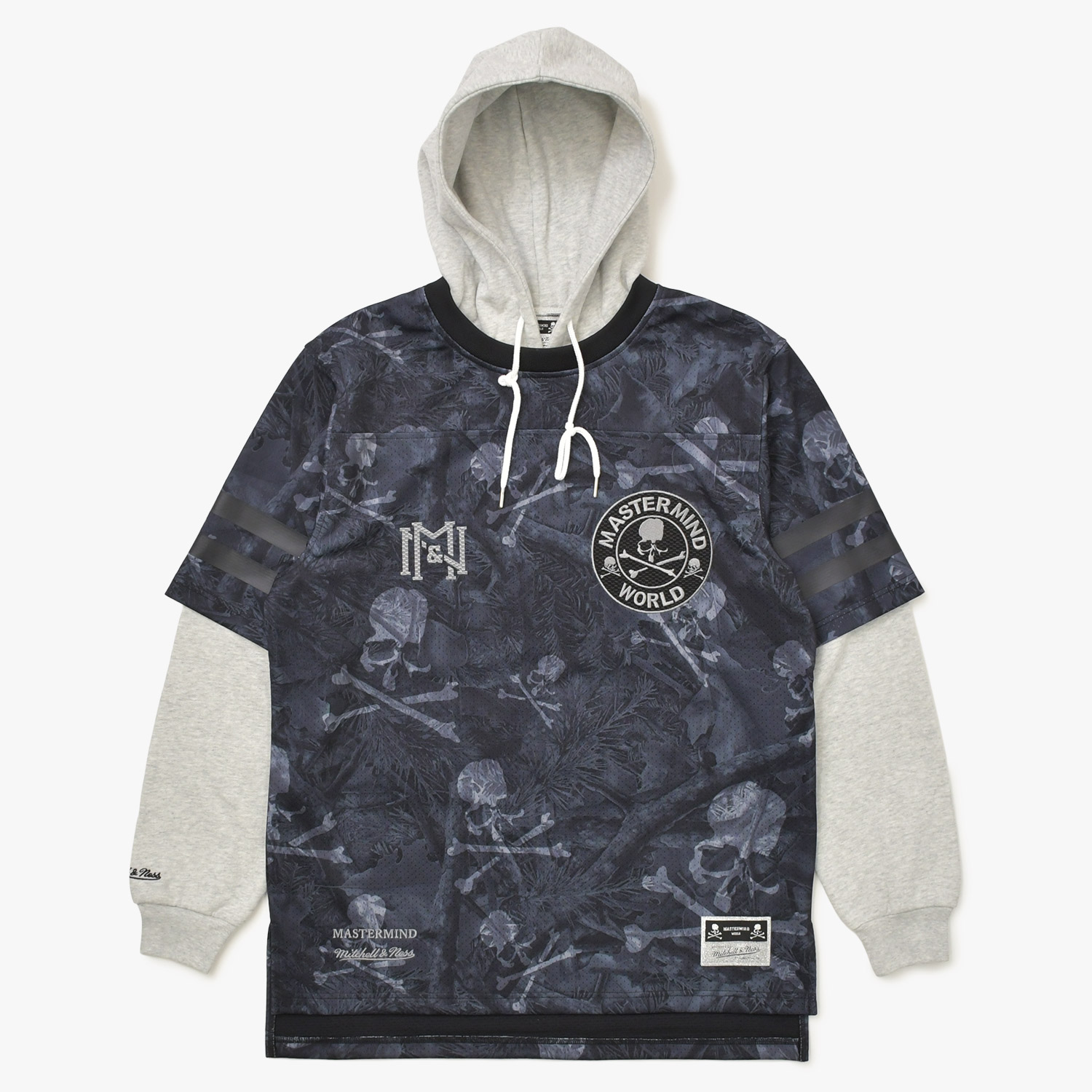 新品同様 Mitchell&Ness ミッチェルアンドネス &times; マスターマインドワールド プリントフーデッドジャージー スカルボーン カモフラージュ Lサイズ 中古 4a002180｜Warashibe_Casanova