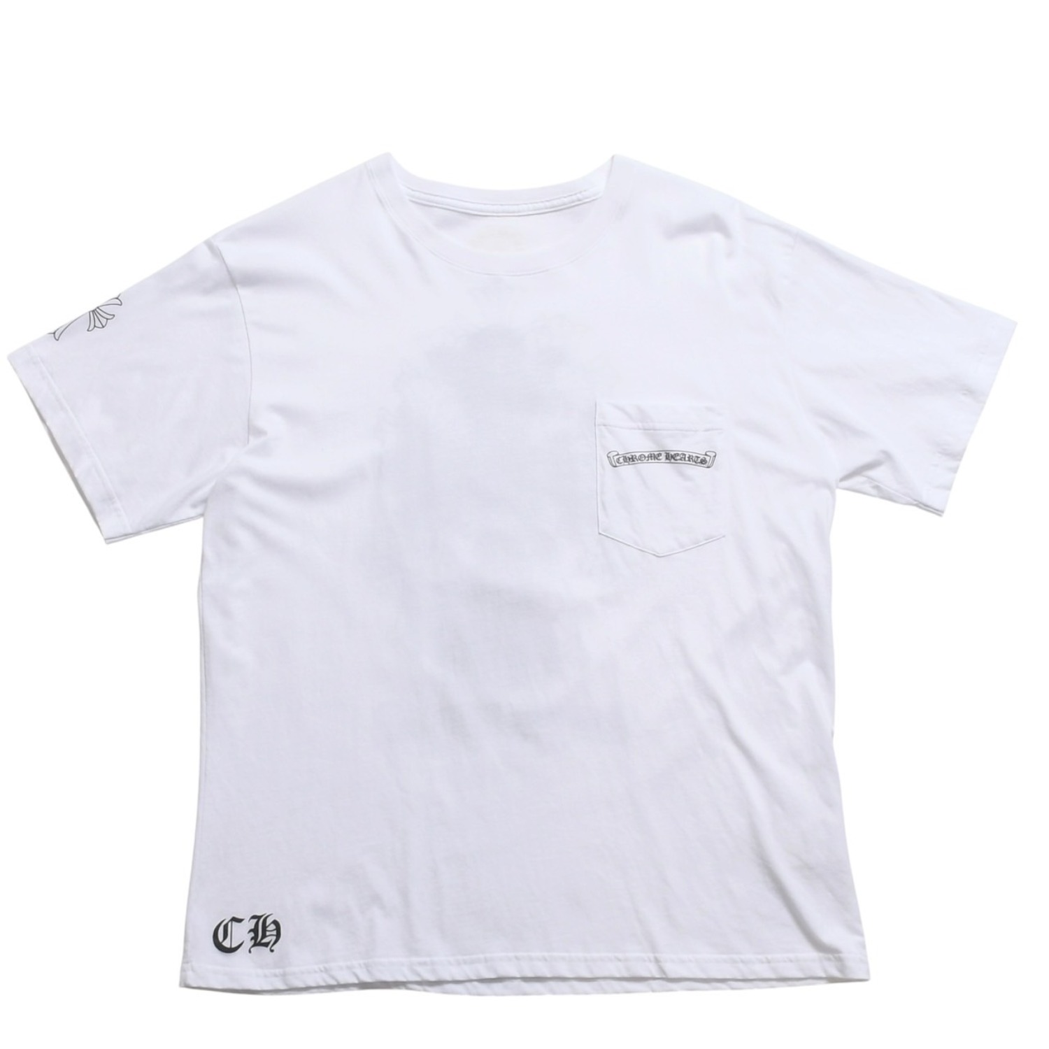 極美品 CHROME HEARTS クロムハーツ セメタリービッグクロス Tシャツ CHクロス スクロールラベル CHロゴ ホワイト Sサイズ 中古 4a003866|Warashibe_Casanova