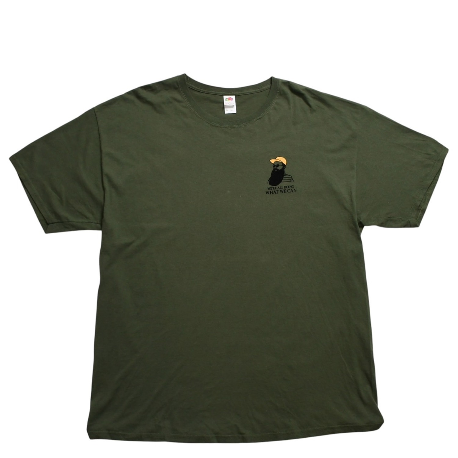 極美品 フルーツオブザルーム グラフィックTシャツ 男性イラストデザイン オリーブ ミリタリーカラー XLサイズ 中古 4a003428|Warashibe_Casanova