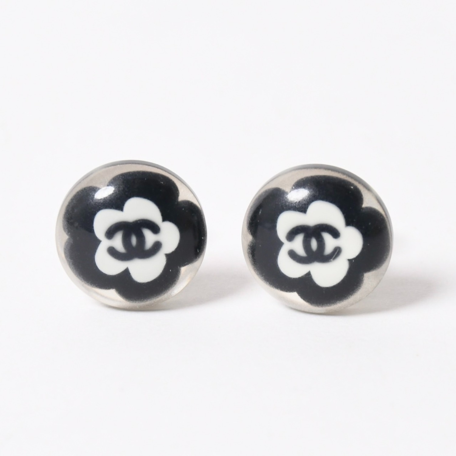 極美品 CHANEL シャネル ココマーク イヤリング 重量約3.91g 04S刻印 ボタン フラワー カメリア クリア 樹脂系 中古 4a003128|Warashibe_Casanova