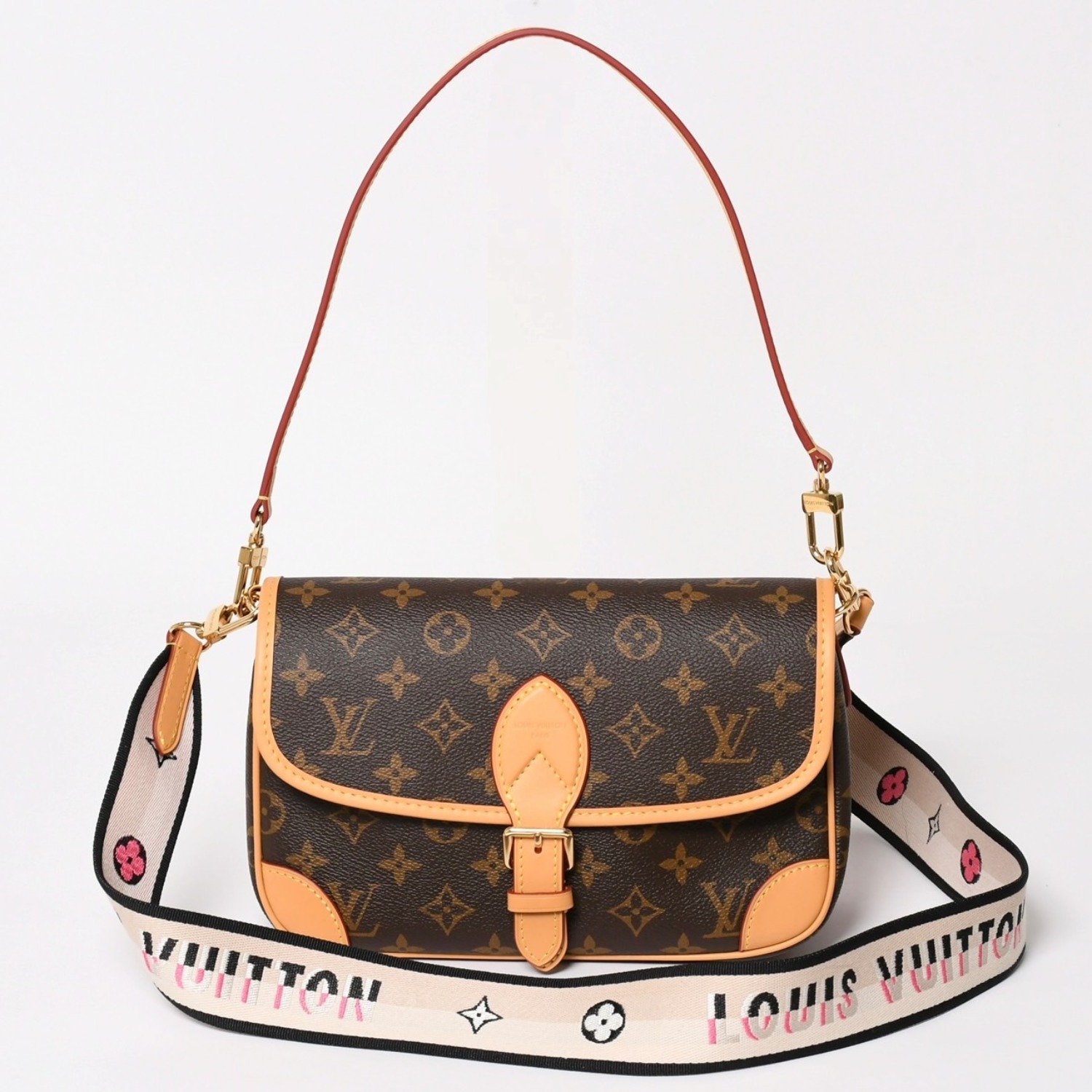 極美品 LOUIS VUITTON ルイヴィトン モノグラム モノグラム ディアヌNM PM M45985 PVCキャンバス ヌメ革 ブラウン ゴールド金具 中古 4a004073|Warashibe_Casanova