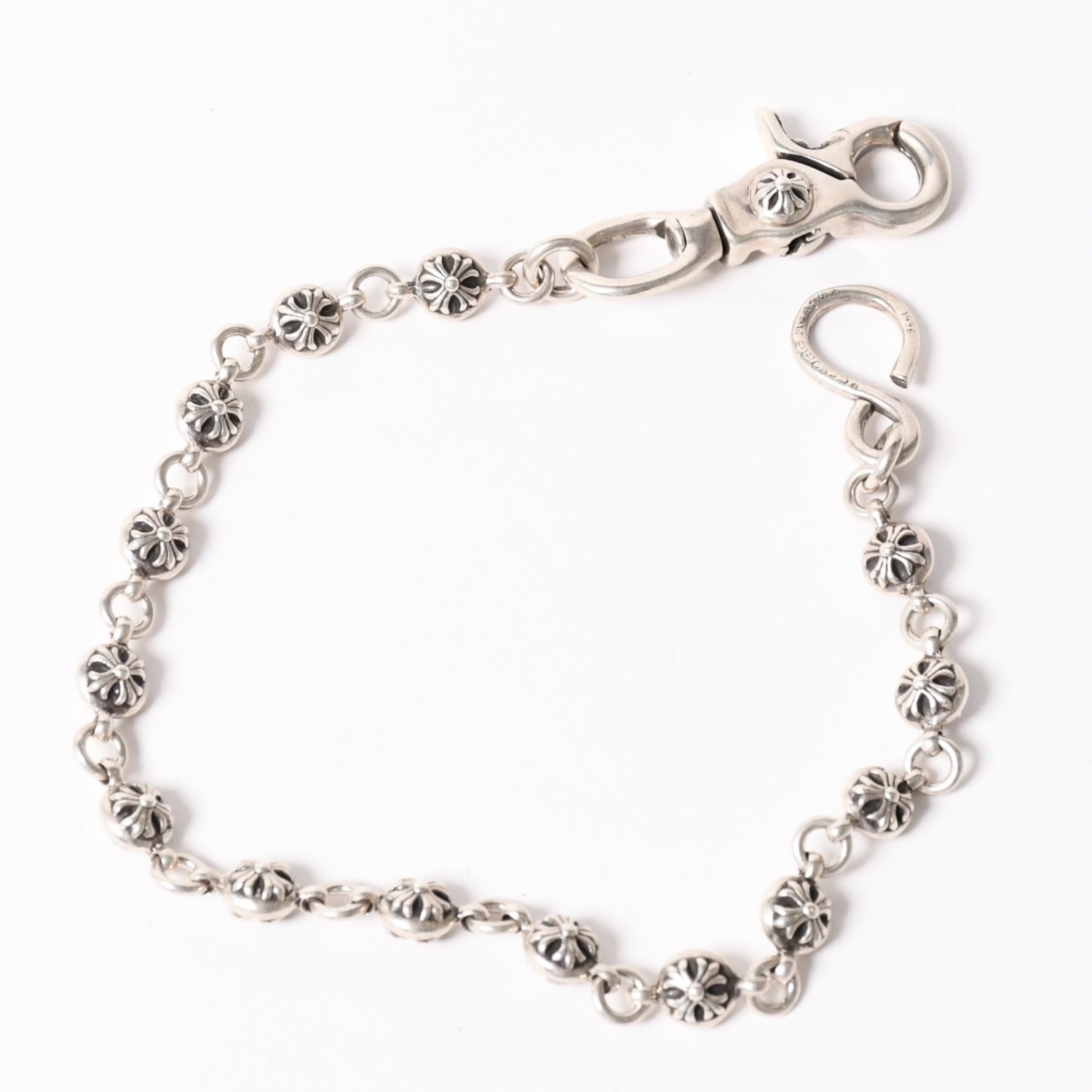 極美品 CHROME HEARTS クロムハーツ クロスボール ショート ウォレットチェーン 1クリップ 14ボール 132.8g シルバー925 中古 4a004094｜Warashibe_Casanova