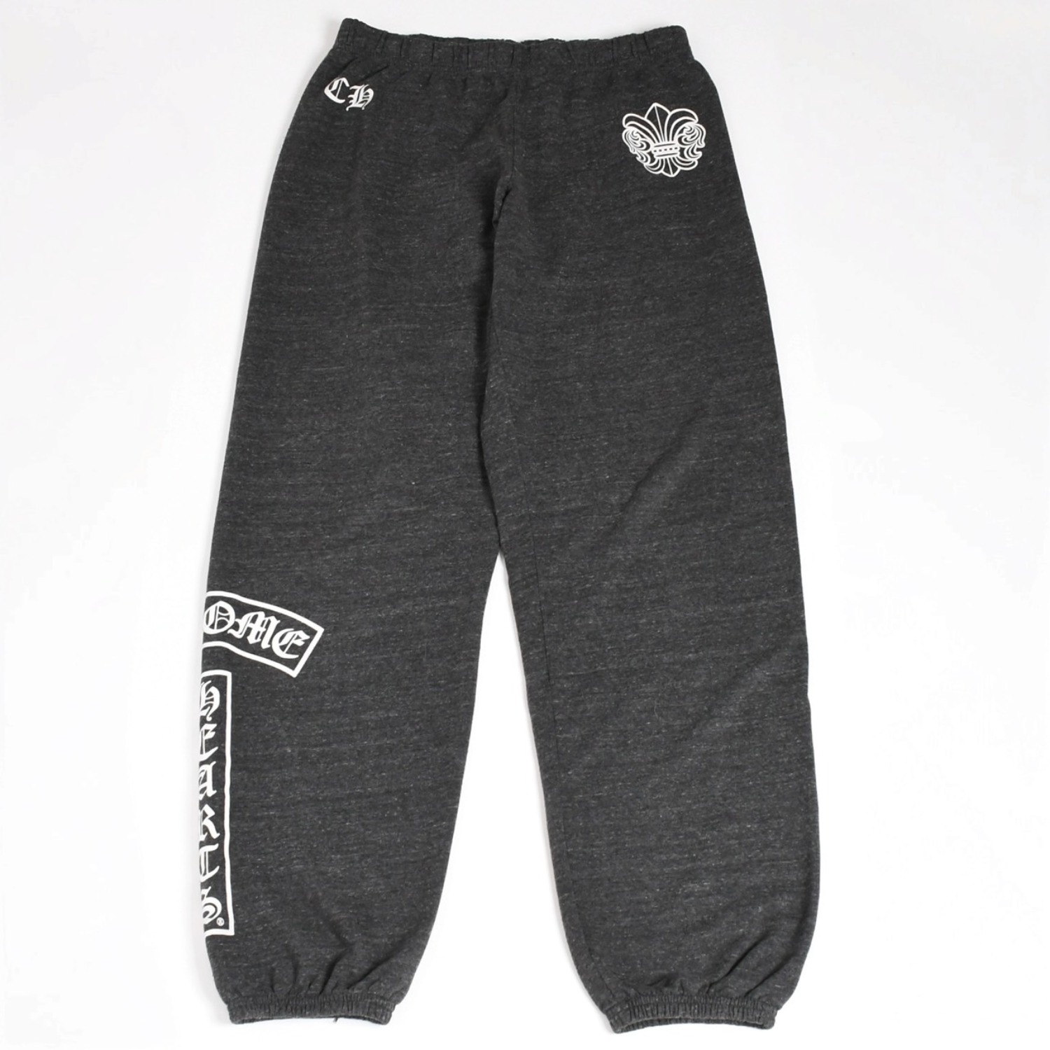CHROME HEARTS クロムハーツ ロゴ入りスウェットパンツ CHロゴ BSフレア スクロールラベル Tバー ダークグレー Mサイズ フリース生地 美品 中古 4a004097｜Warashibe_Casanova