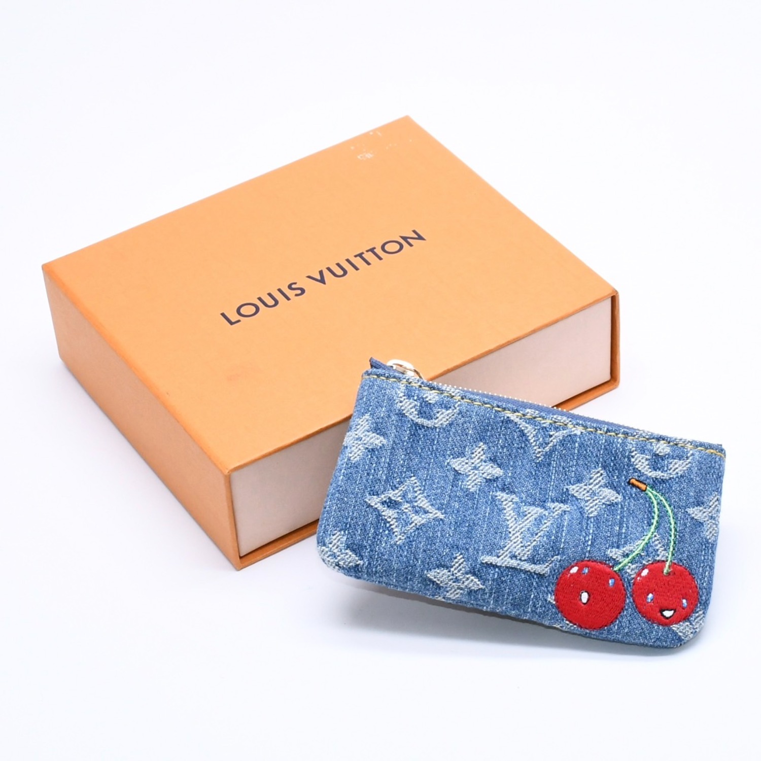 新品同様品 LOUIS VUITTON ルイヴィトン ポシェットクレ モノグラム・チェリー デニム コインケース 村上隆 コラボ M14938 中古 4a004372|Warashibe_Casanova