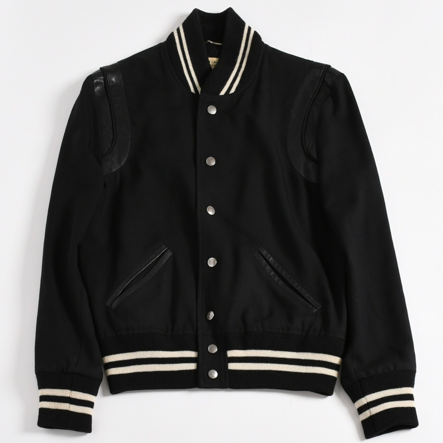 SAINT LAURENT PARIS サンローランパリ テディジャケット ウール ブルゾン 343745 ブラック ホワイト サイズ44 美品 中古 4a004298｜Warashibe_Casanova