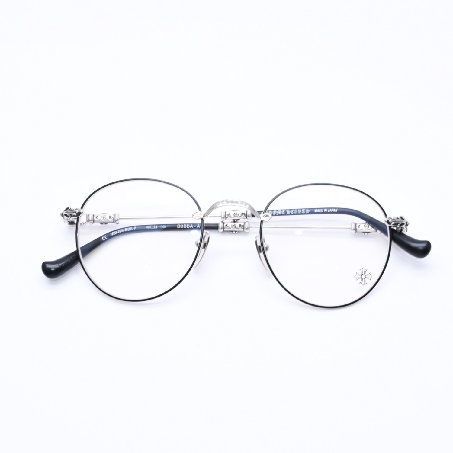 極美品 CHROME HEARTS クロムハーツ BUBBA-A 伊達メガネ MBK/SS-MBK-P サイズ49□22-145 フローラルクロス装飾 シルバー925 中古 4a004541|Warashibe_Casanova