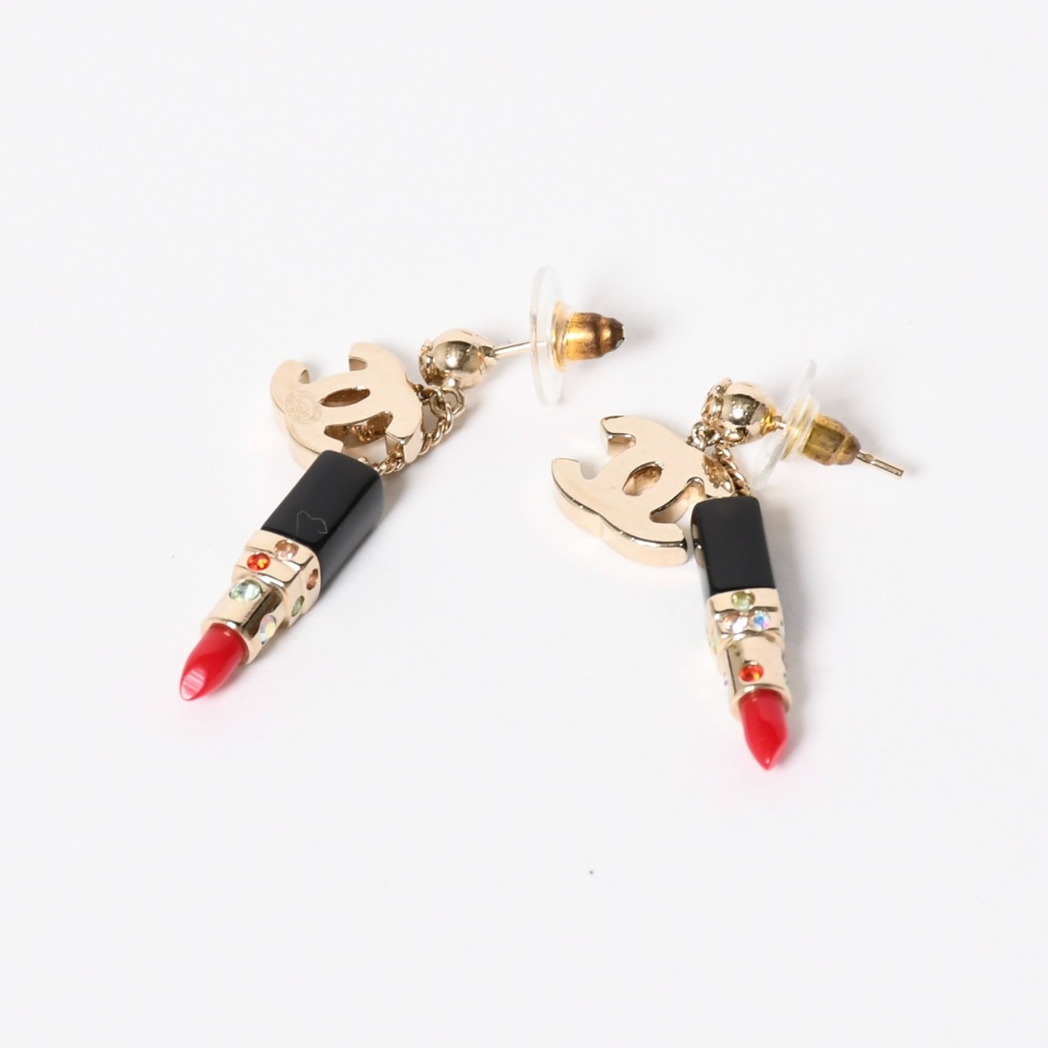 極美品 CHANEL シャネル ピアス リップスティック 両耳 重量約8.36g GP ゴールド ブラック レッド 04A刻印 中古 4c064770|Warashibe_Casanova