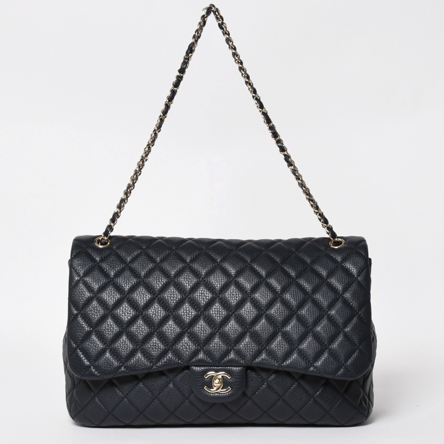 新品同様 CHANEL シャネル ジャンボ マトラッセ XL ショルダーバッグ ネイビー 30番台 チェーンショルダー デカマト 中古 4a004770｜Warashibe_Casanova