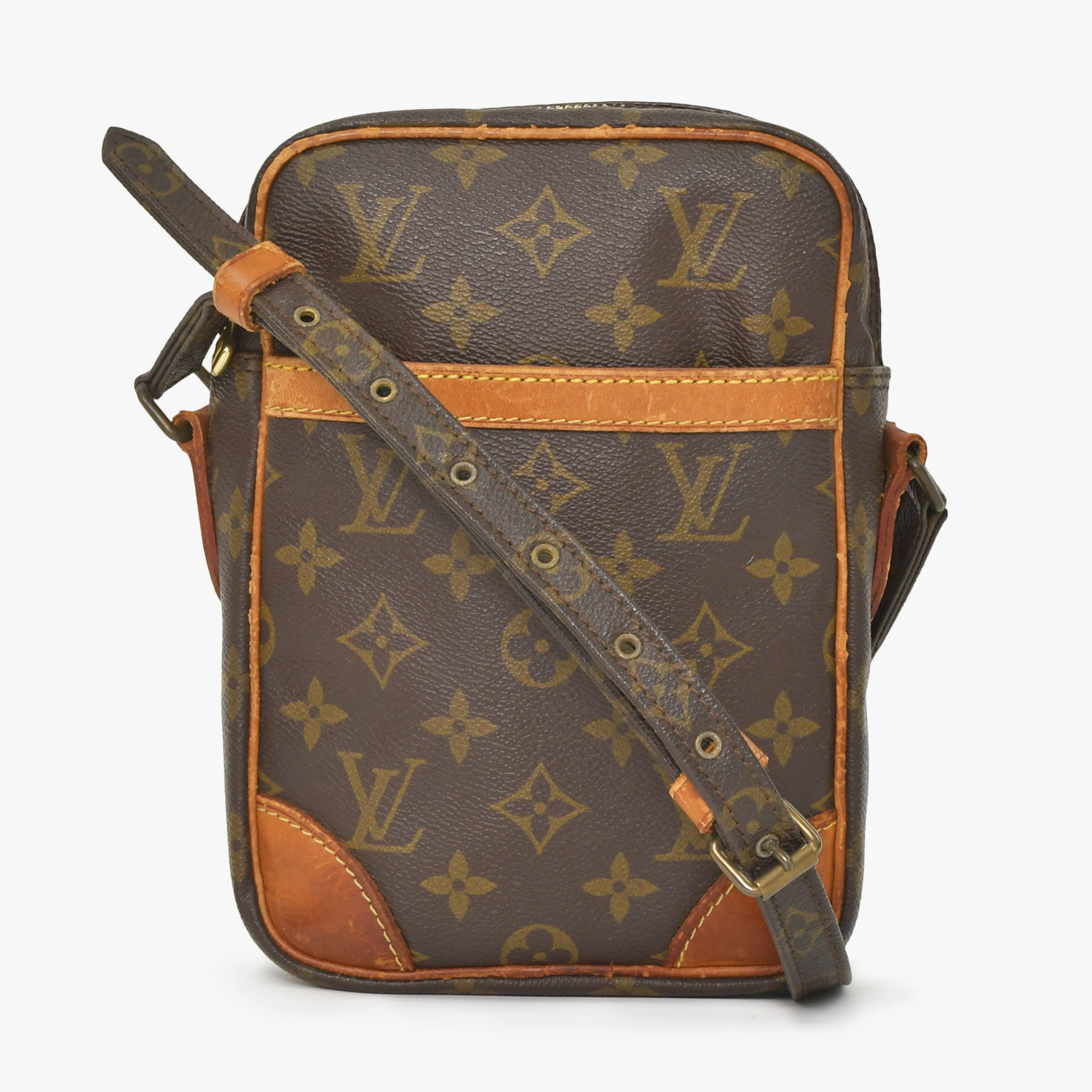 LOUIS VUITTON ルイヴィトン ショルダーバッグ ダヌーブ モノグラム ヌメ革 PVC ブラウン M45266 美品 中古 4a0047214|Warashibe_Casanova