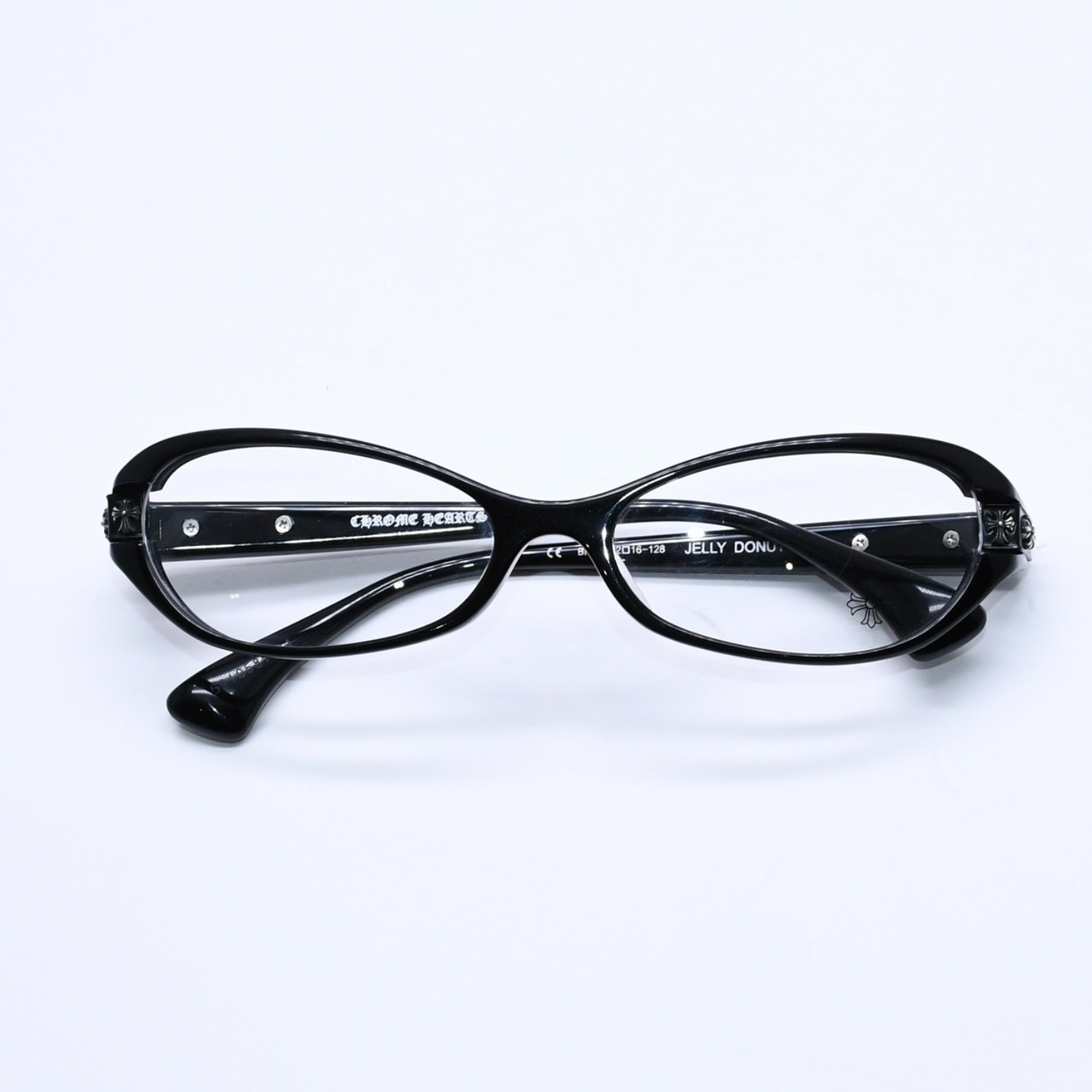 CHROME HEARTS クロムハーツ JELLY DONUT ジェリードーナツ 伊達メガネ アイウェア 52□16-128 CHクロス ブラック 美品 中古 4a004819｜Warashibe_Casanova