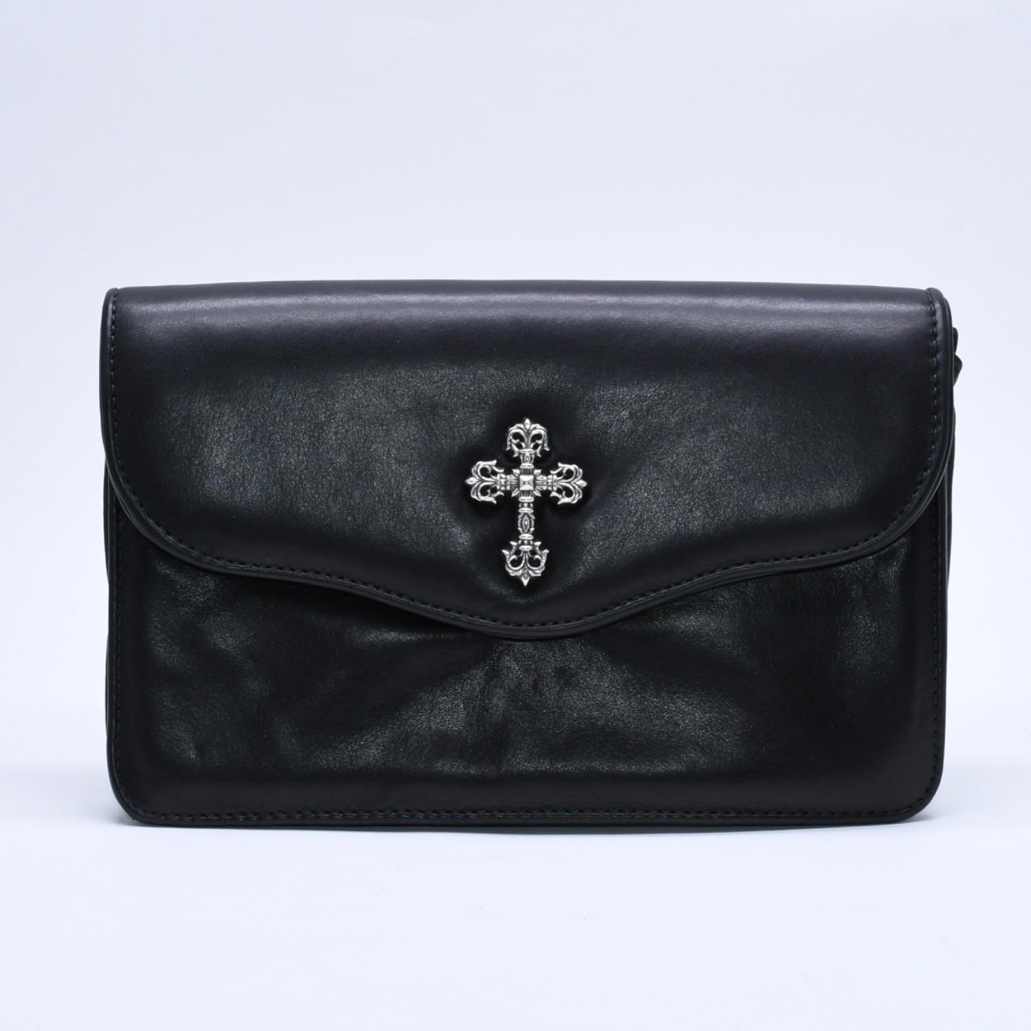 極美品 CHROME HEARTS クロムハーツ クラッチバッグ ダガー スモール フィリグリークロス装飾 ブラック レザー シルバー925 中古 4a004932｜Warashibe_Casanova 440,000円