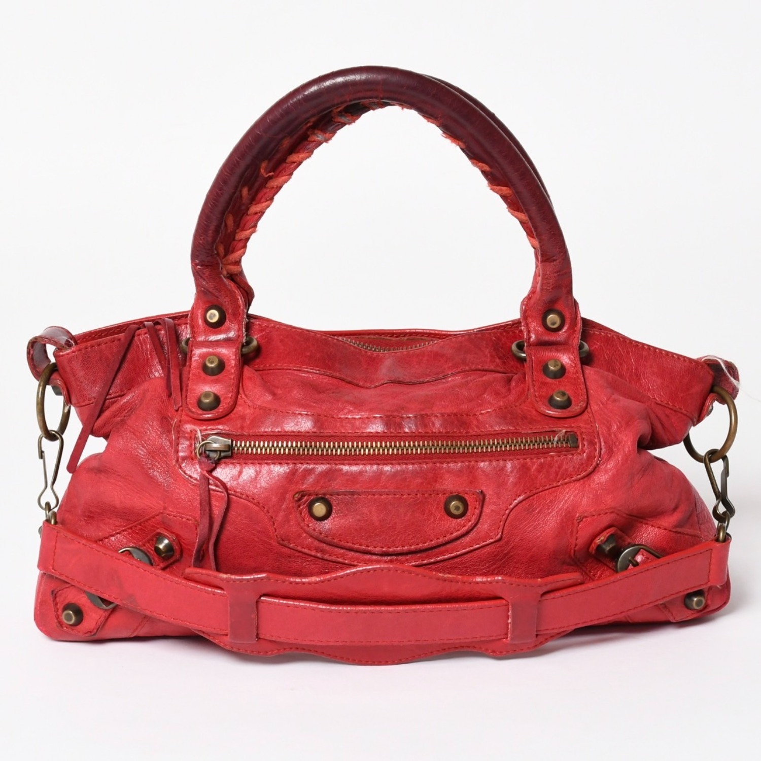 BALENCIAGA バレンシアガ ザ・ファースト ハンドバッグ ショルダーバッグ 2WAY バッグ レッド ブロンズ金具 103208 良品 中古 4a004684|Warashibe_Casanova