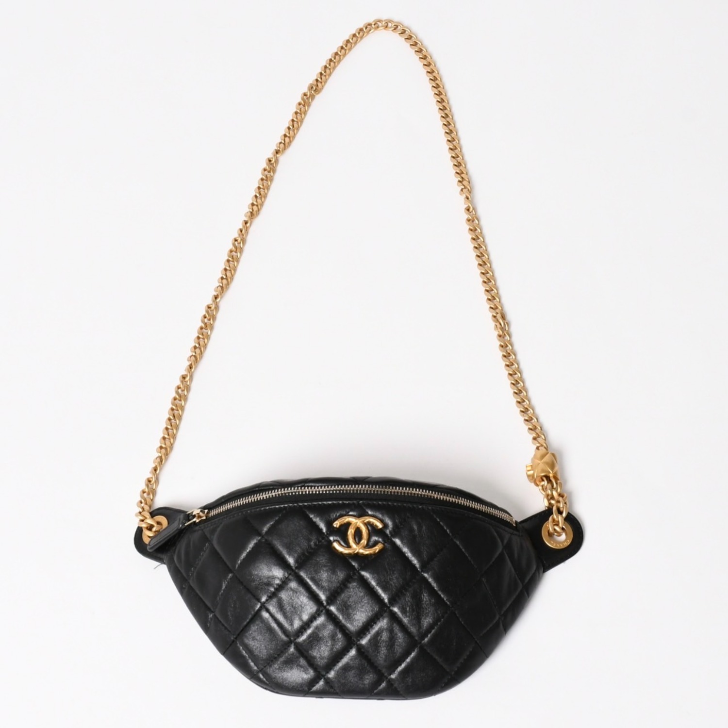 CHANEL シャネル マトラッセ ハートチェーン ウエストバッグ ミニバムバッグ AP3761 ランダム品番 ラムスキン ブラック ゴールド金具 美品 中古 4a004992｜Warashibe_Casanova