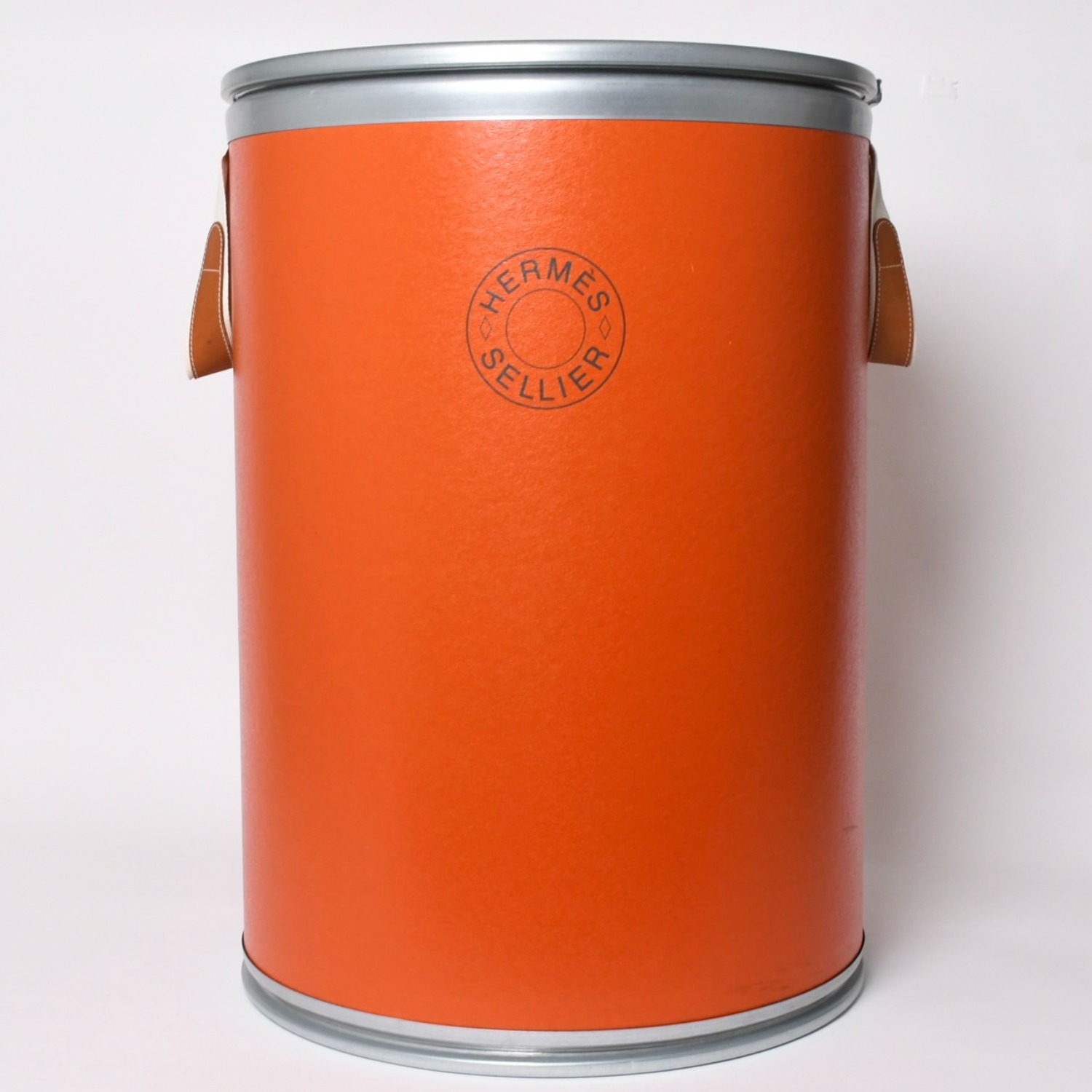 HERMES エルメス サドルボックス SADDLE BOX H800104E インテリア 小物入れ オレンジ シルバー 美品 中古 4a004803｜Warashibe_Casanova