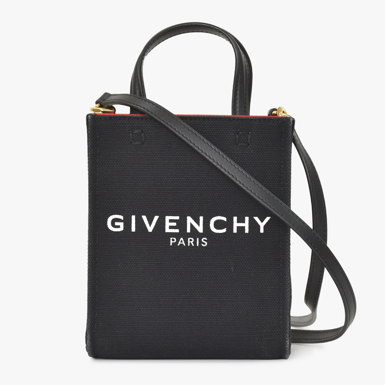 GIVENCHY ジバンシー Gトートバーティカルミニ EF A 02 35 ショルダーバッグ ハンドバッグ 2WAY キャンバス レザー ブラック 美品 中古 4a004851｜Warashibe_Casanova