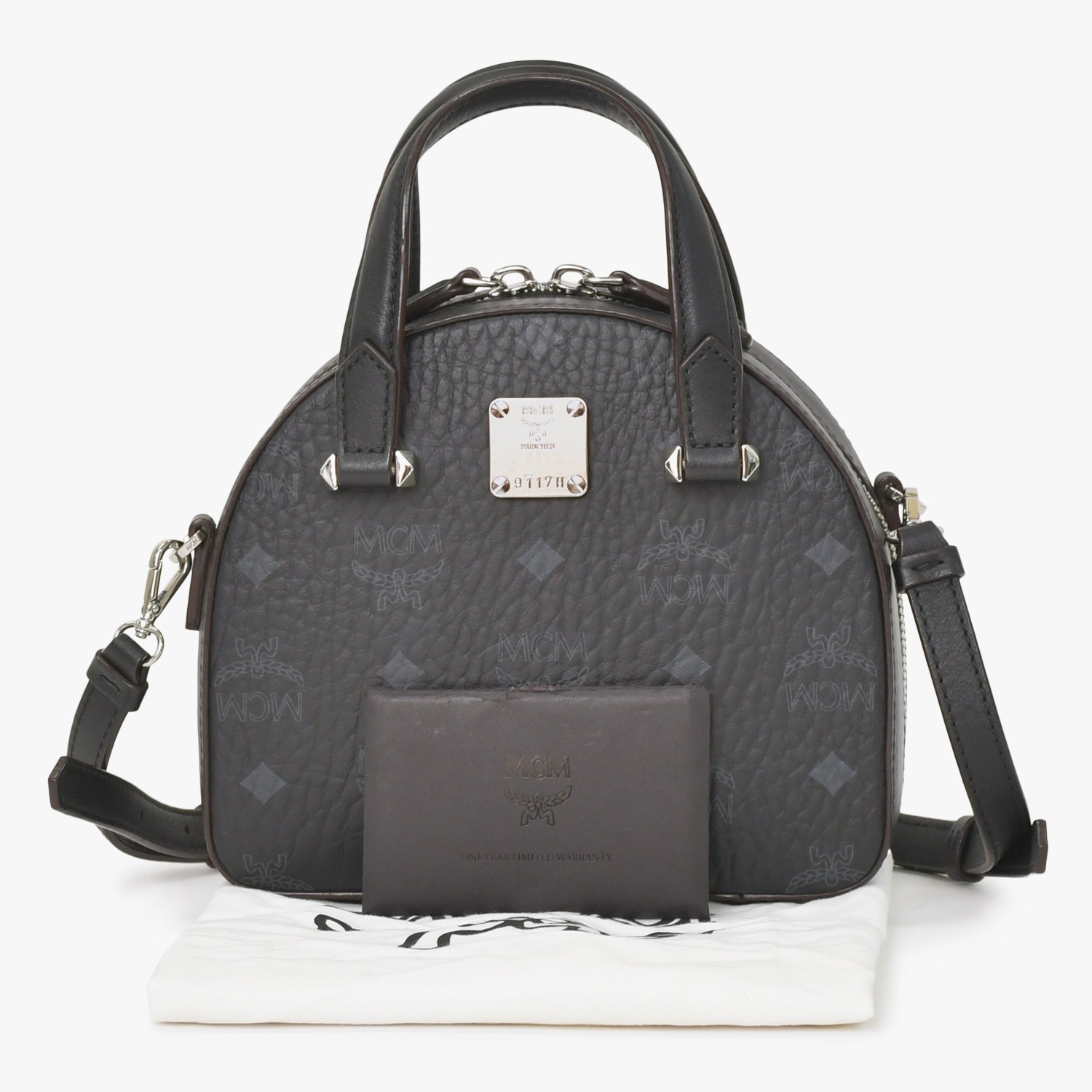 極美品 MCM エムシーエム 2WAY バッグ ハンドバッグ ショルダーバッグ ブラック シルバー金具 ヴィセトス柄 中古 4a005052｜Warashibe_Casanova