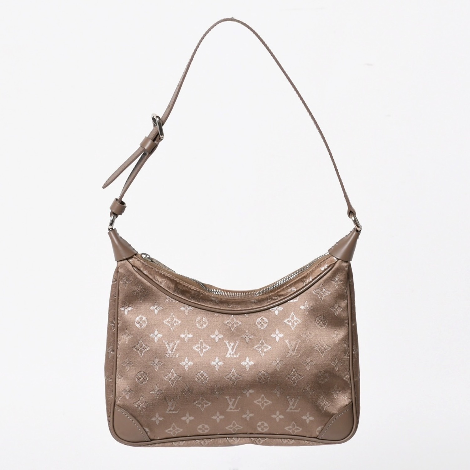 極美品 LOUIS VUITTON ルイヴィトン モノグラムサテン リトルブローニュ ショルダーバッグ M92143 ベージュ サテン生地 レザー シルバー金具 中古 4a005263|Warashibe_Casanova