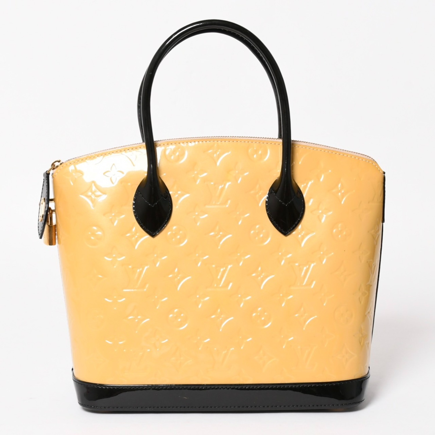 極美品 LOUIS VUITTON ルイヴィトン ロックイットPM ハンドバッグ モノグラムヴェルニ M90251 イエロー ブラック ゴールド金具 中古 4a005262|Warashibe_Casanova