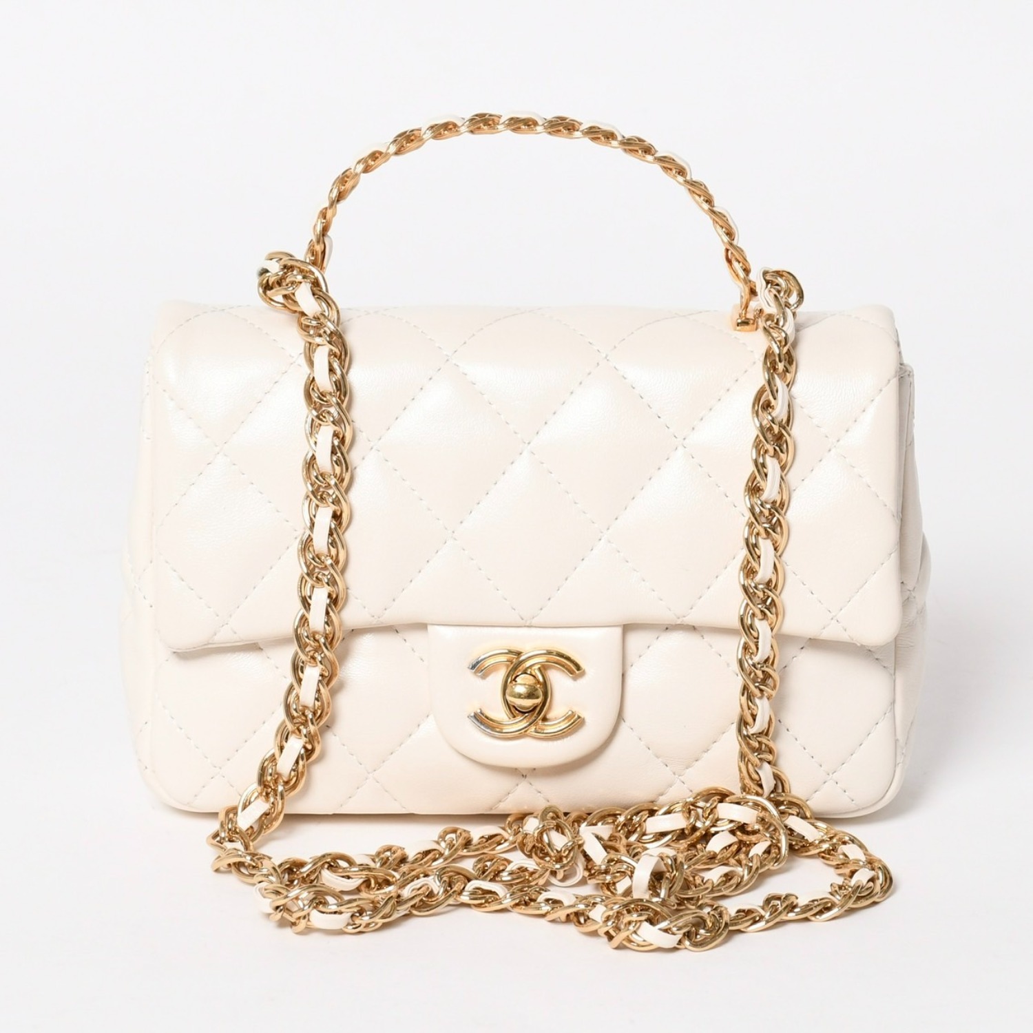 CHANEL シャネル スモール トップハンドル フラップ 2WAYバッグ AS4023 ランダム番台 ココマーク シャイニーラムスキン 美品 中古 4a005369｜Warashibe_Casanova