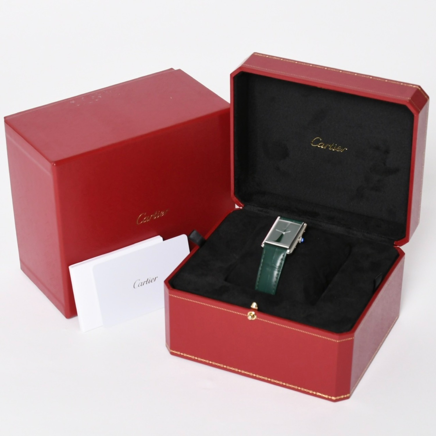 新品同様 CARTIER カルティエ TANK MUST LM タンクマスト LM 腕時計 WSTA0115 重量31.38g SS クォーツ レザー グリーン文字盤 中古 4a005303｜Warashibe_Casanova
