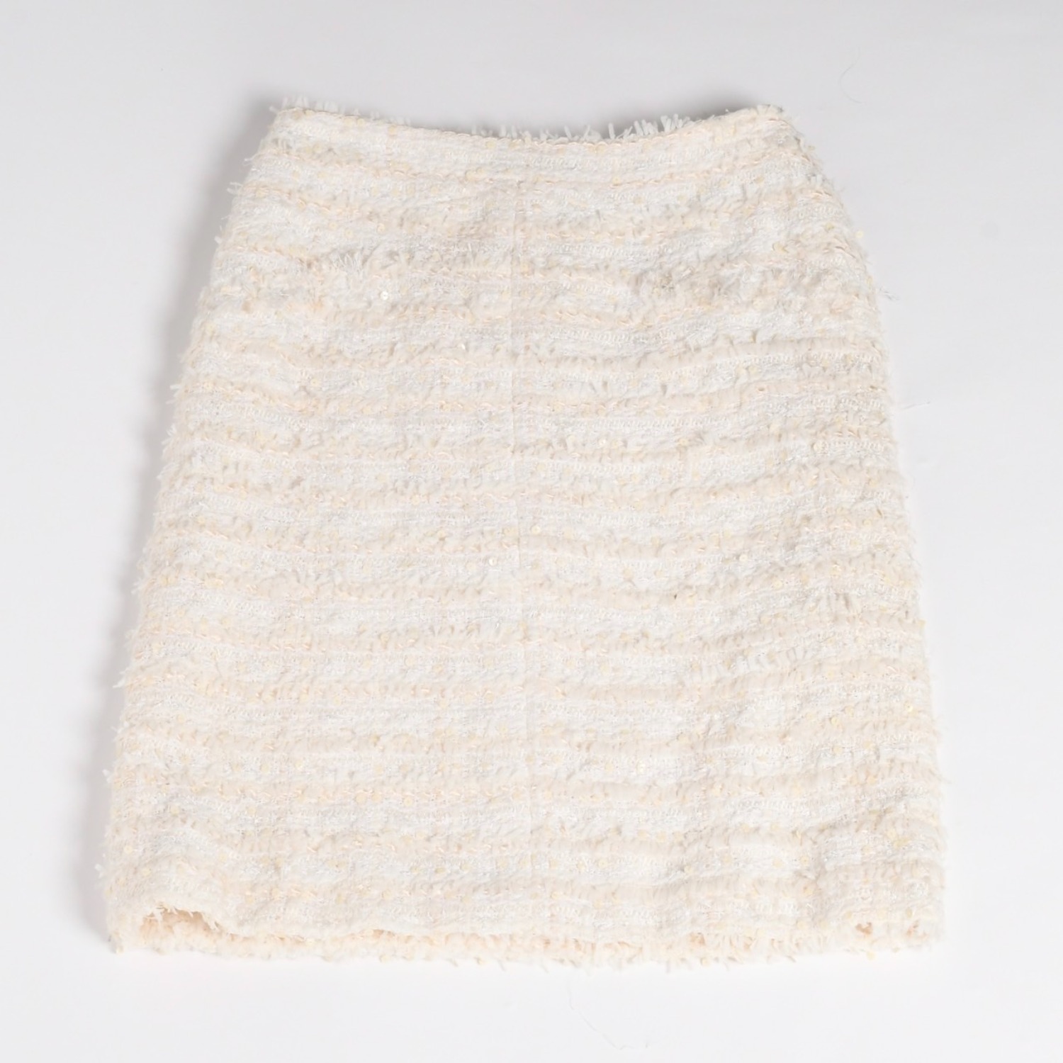 極美品 CHANEL シャネル スカート ツイード スパンコール ココマーク P25517V15560 ホワイト サイズ36 中古 4a005411｜Warashibe_Casanova