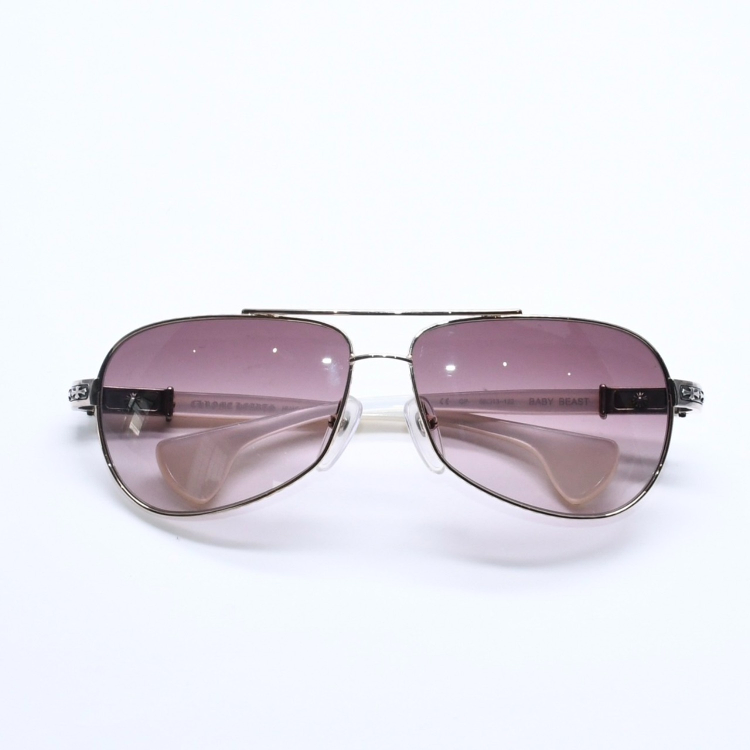 極美品 CHROME HEARTS クロムハーツ BABY BEAST ベイビービースト ティアドロップ サングラス ホワイト ゴールド 中古 4a005590｜Warashibe_Casanova