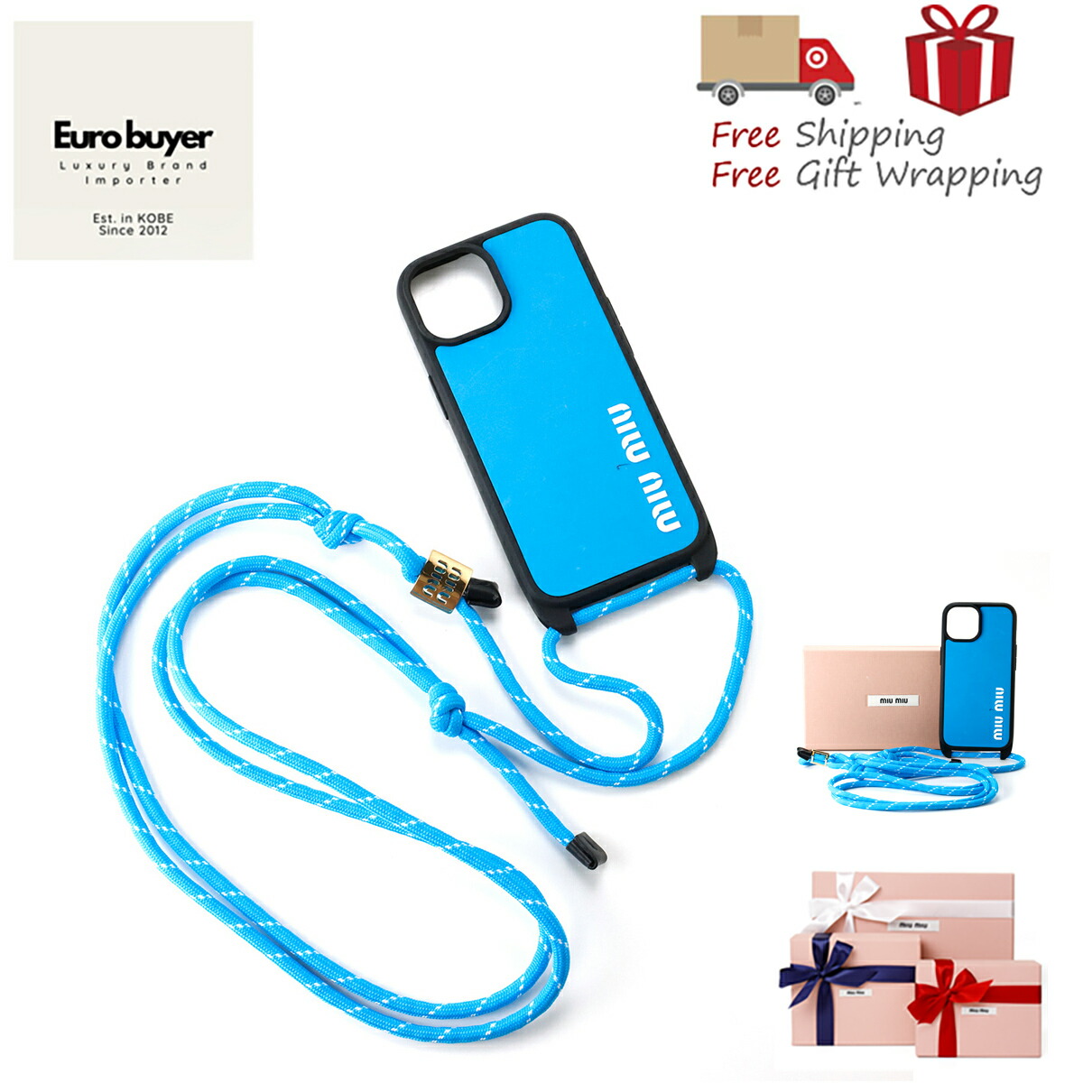 miu miu 青 ソフトケース ストラップ付き　iPhone 15pro miu miu 青 ソフトケース ストラップ付き iPhone 15pro miu miu 青