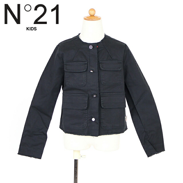 ヌメロ ヴェントゥーノ（N°21 KID）キッズ 訳あり ジャケット ブラック系 　ストーンボタンポイントノーカラージャケット （サイズ/8Y）*ad0002 7,428円
