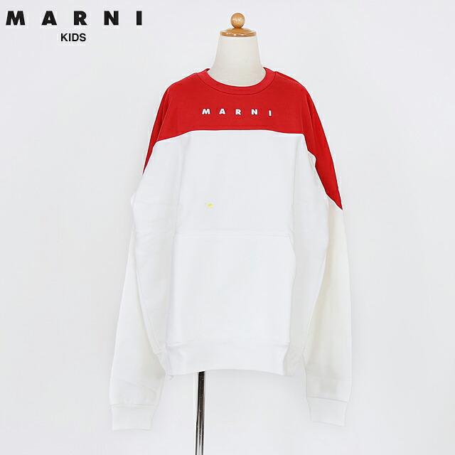 マルニ（MARNI KID）キッズ 訳あり スウェット・トレーナー ホワイト系 　バイカラーマフポケットロゴトレーナー （サイズ/12Y/14Y）*ad0007