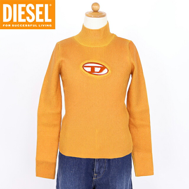 ディーゼル（DIESEL JUNIOR）お坊っちゃん 訳あり プルオーバー オレンジ色系 ラメリブ×ロゴポイントスタンドカラーニット （大きさ/10Y）*ak0016