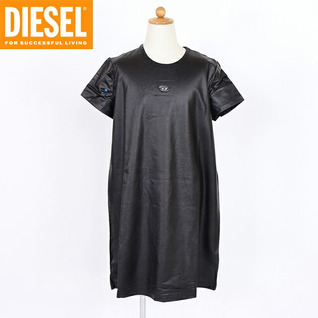 ディーゼル（DIESEL JUNIOR）ジュニア 訳あり ワンピース ブラック系 DポイントAライン半袖ワンピース （サイズ/12Y）*ak0019