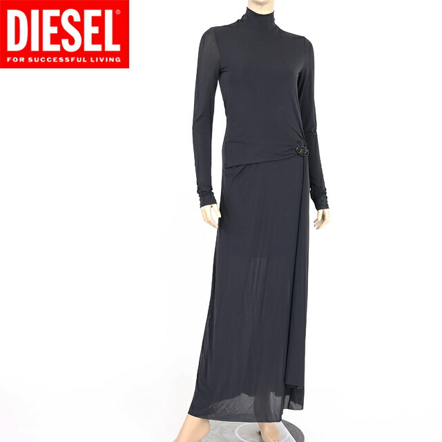 ディーゼル（DIESEL）レディース 訳あり ロング衣装 黒いこと系  D-BLOS 酉の方角うつり変わりDポイントスタンドカラーロングワンピ （大きさ/M）*al0042