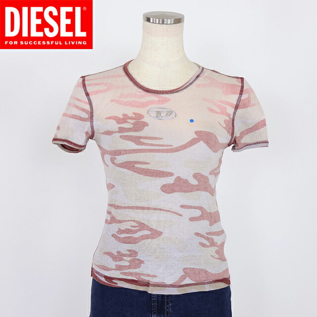 ディーゼル（DIESEL）レディース 訳あり 半袖プルオーバー サクラ色系 D尖んがり×家鴨フラ柄肋材プルオーバー （大きさ/XS）*al0077