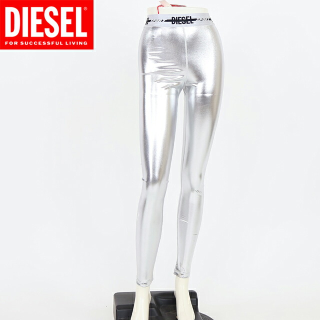 ディーゼル（DIESEL）レディース 訳あり スパッツ・レギンス シルバー系 　AWSB-NELLEY WT19 ロゴ入りメタルレギンス （サイズ/S）*al1024