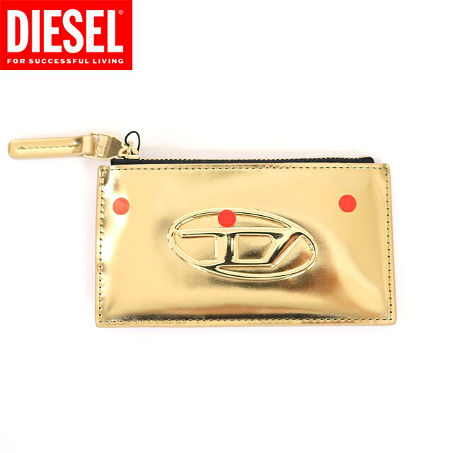 ディーゼル（DIESEL）レディース 訳あり カードケース ゴールド系 　Dポイント小銭入れ付きカードケース　バイカラーレザー （サイズ/UNI）*al3008