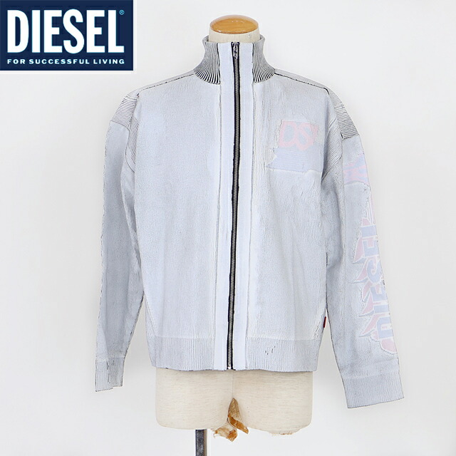ディーゼル（DIESEL）メンズ 訳あり カーディガン ホワイト系 　ペイントコーティング加工スタンドカラージッパーニットカーディガン （サイズ/XS/S/L）*am0012