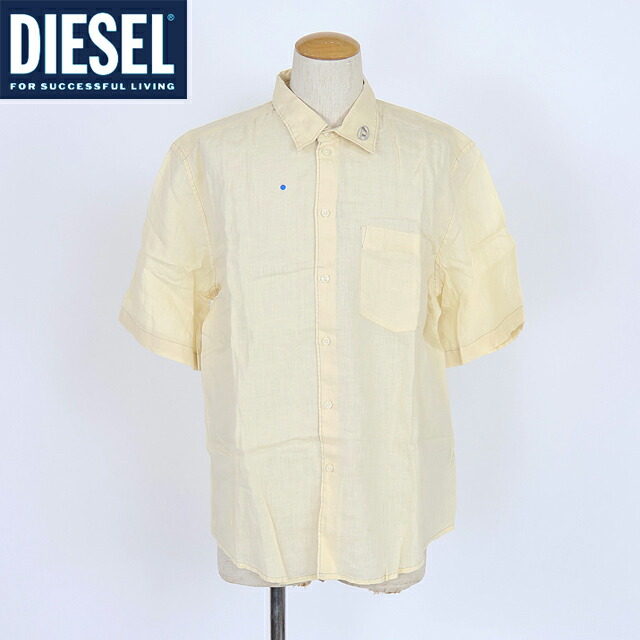 ディーゼル（DIESEL）メンズ 訳あり カジュアルシャツ 半袖 イエロー系 　ロゴ刺繍ポイントカラーシャツ （サイズ/48）*am0050