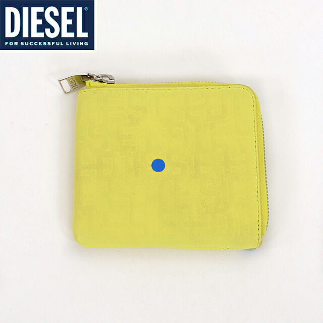 ディーゼル（DIESEL）メンズ 訳あり 二つ折り財布（小銭入れあり） イエロー系 　D型押しレザー財布 （サイズ/UNI）*am3005