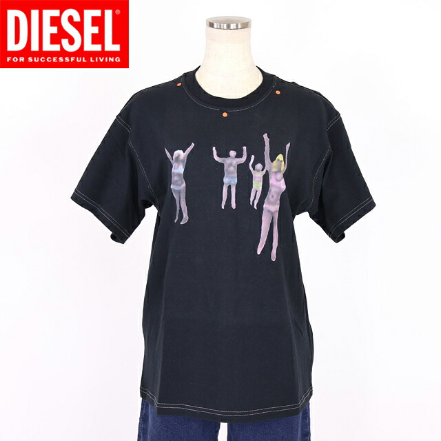 ディーゼル（DIESEL）レディース 訳あり 半袖ティーシャツ 黒いこと系 T-BUXT プリントオーバーサイズティーシャツ （大いさ/XXS）*cl0007