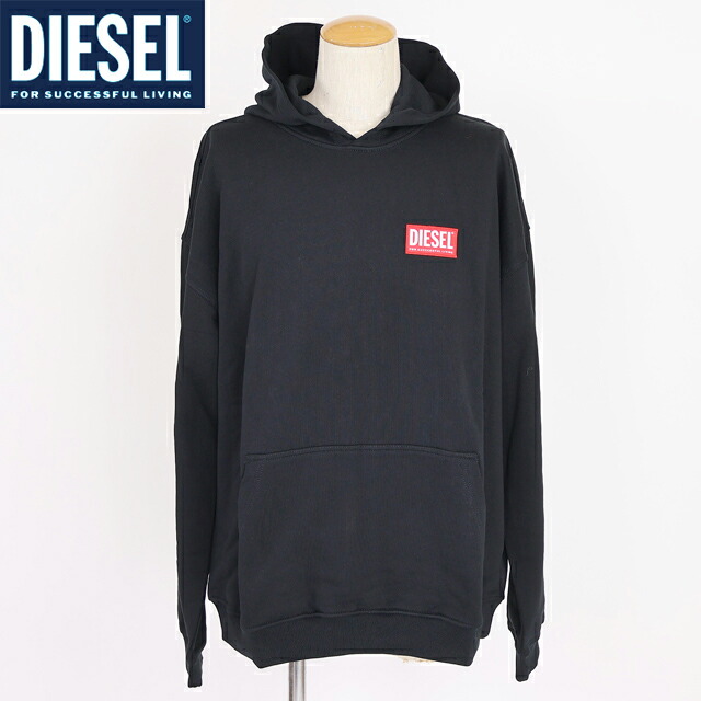 ディーゼル（DIESEL）メンズ 訳あり パーカー プルオーバー ブラック系 S-BOXT-HOOD-LAB ロゴワッペンポイントプルオーバーパーカー （サイズ/XL）*cm0063｜インポートショップｅウエアハウス