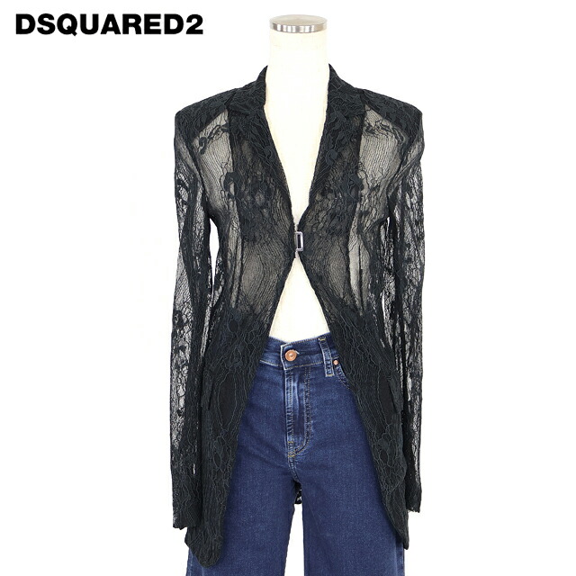 ディースクエアード（DSQUARED2）レディース テーラードジャケット ブラック系 　チュール刺繍タイトテーラードジャケット イタリア製 （サイズ/36/38）*ds0001
