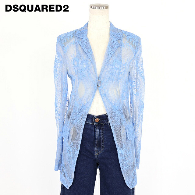 ディースクエアード（DSQUARED2）レディース テーラードジャケット ブルー系 　チュール刺繍タイトテーラードジャケット イタリア製 （サイズ/38）*ds0002