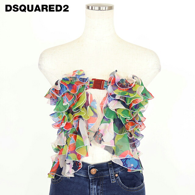 ディースクエアード（DSQUARED2）レディース ベアトップ・チューブトップ マルチカラー系 　シルク100％ ボタニカル柄ティアードベアトップ イタリア製 （サイズ/36/38/42）*ds0017｜インポートショップｅウエアハウス 7,546円