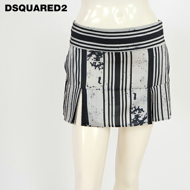 ディースクエアード（DSQUARED2）レディース ミニスカート グレー系 　ストライプ柄裾プリーツスリットミニスカート イタリア製 （サイズ/38）*ds0039