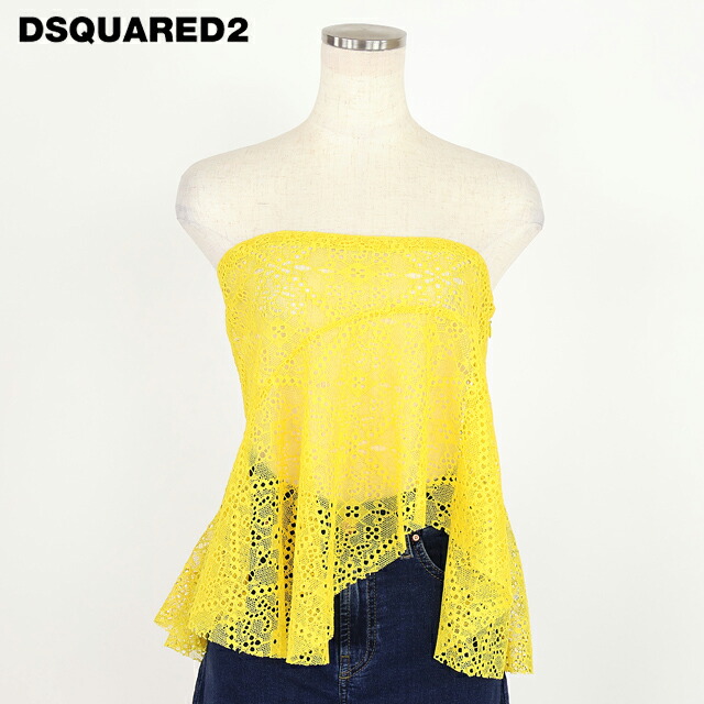 ディースクエアード（DSQUARED2）レディース ベアトップ・チューブトップ イエロー系 　総レースアシメトリーベアトップ イタリア製 （サイズ/38）*ds0046 12,548円