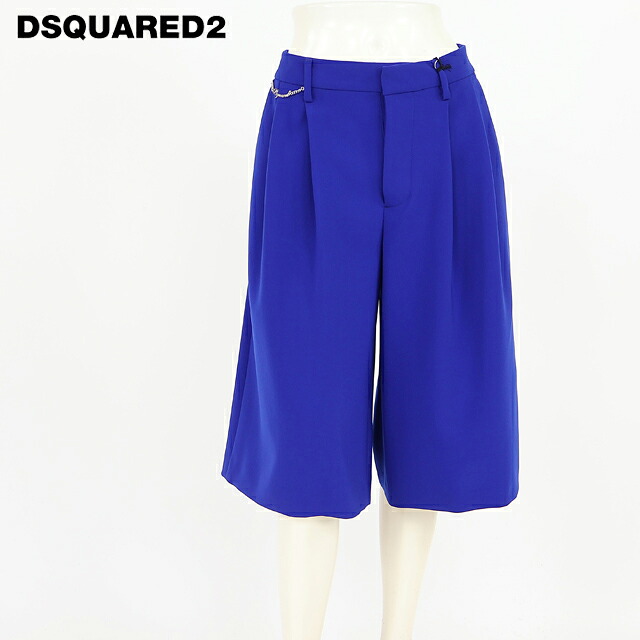 ディースクエアード（DSQUARED2）レディース ハーフパンツ ブルー系 　フレアダブルタックカラーハーフパンツ イタリア製 （サイズ/42）*ds0063