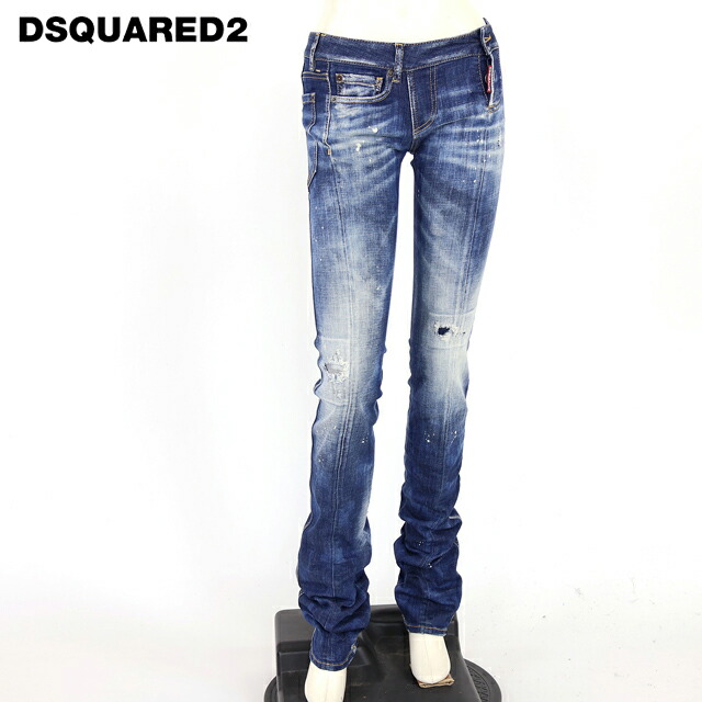 ディースクエアード（DSQUARED2）レディース ローライズジーンズ 青色系  デザインダメージウオッシュデニム 名取り草飛球 イタリア製 （大きさ/36）*ds0072