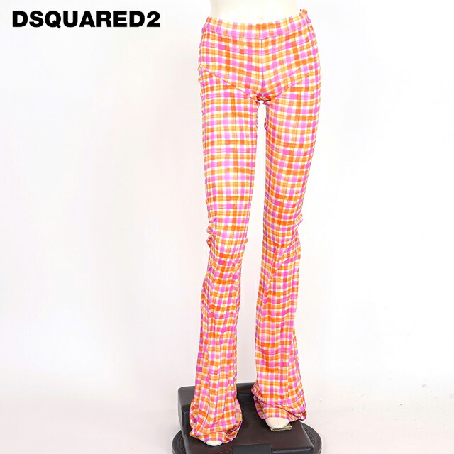 ディースクエアード（DSQUARED2）レディース ズボン下 さくら色系  照合のしるし柄ブーツカットパンツ イタリア製 （大きさ/XS）*ds0087