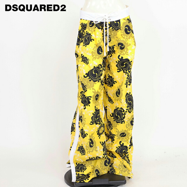 ディースクエアード（DSQUARED2）レディース ロングズボン下 黄色系  So72-D2側面伝達ルート総柄ズボン下 イタリア製 （大きさ/38）*ds0091